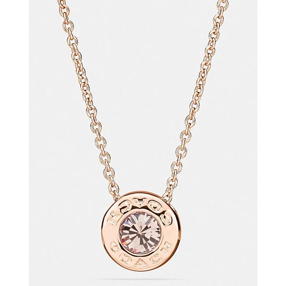 Coach rose gold circle stone necklace NWT